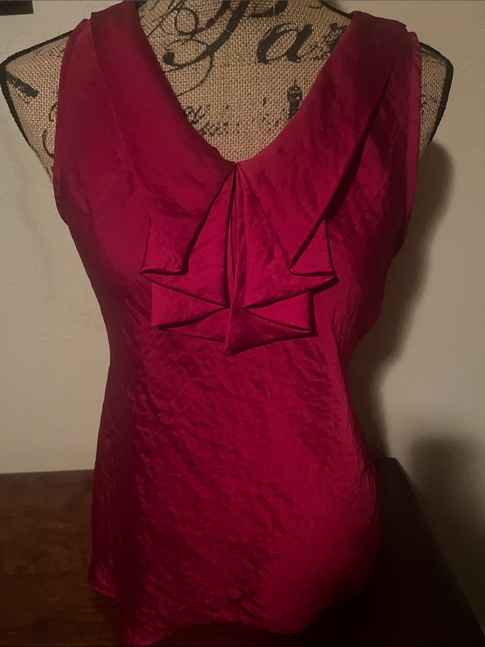 Sunny Leigh Deep Red Sleeveless V-Neck Camisole with Pleated Front